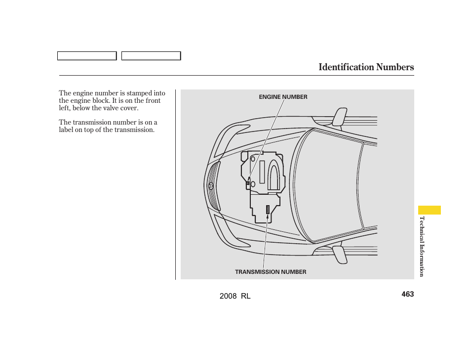 Identification numbers | Acura 2008 RL User Manual | Page 466 / 500