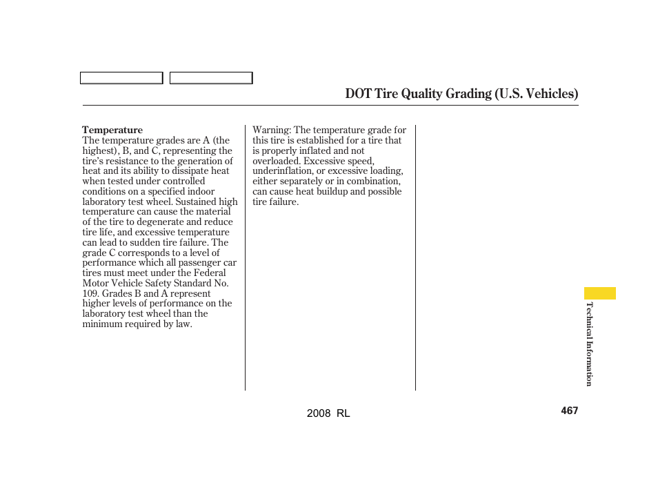 Dot tire quality grading (u.s. vehicles) | Acura 2008 RL User Manual | Page 470 / 500