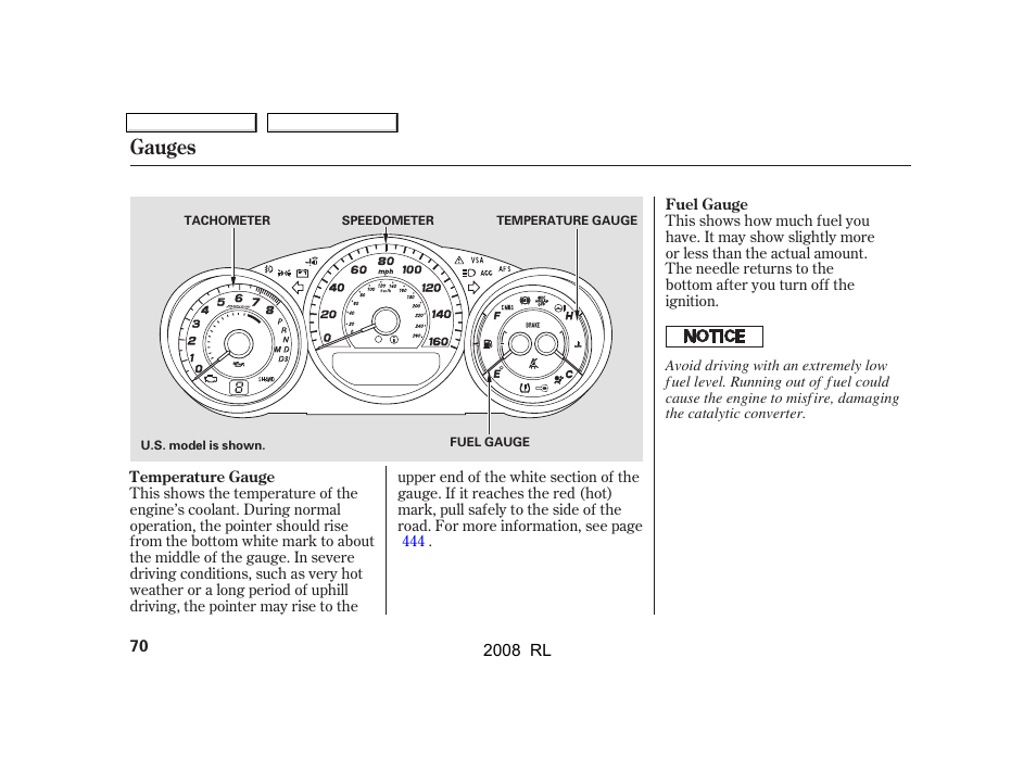 Gauges | Acura 2008 RL User Manual | Page 73 / 500