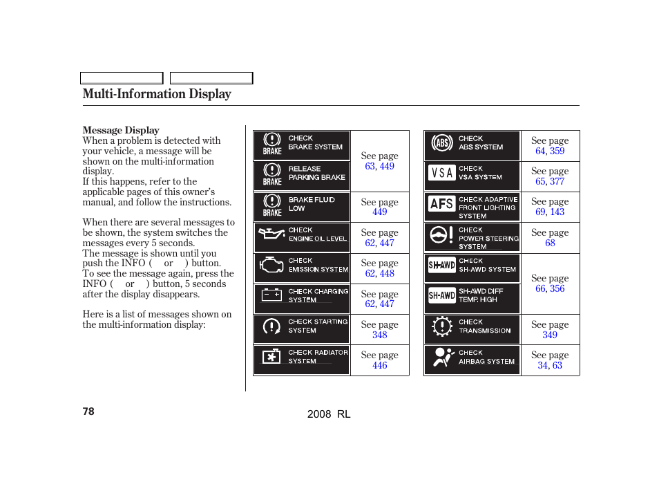 Untitled, Multi-information display | Acura 2008 RL User Manual | Page 81 / 500