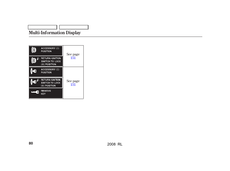 Multi-information display | Acura 2008 RL User Manual | Page 83 / 500