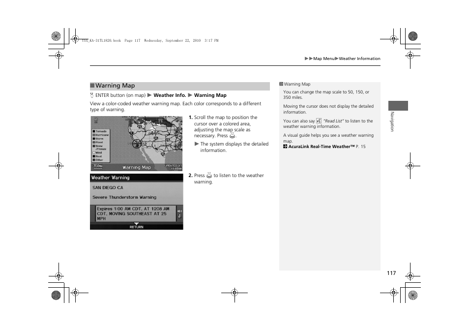 2 warning map, P. 117 | Acura 2011 TSX Navigation User Manual | Page 119 / 253