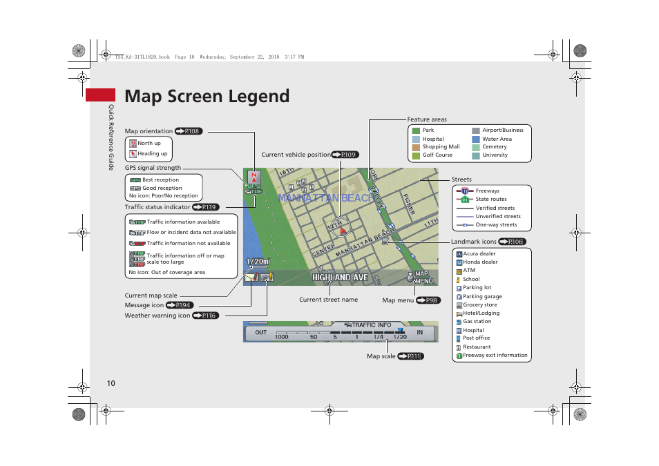 Map screen legend | Acura 2011 TSX Navigation User Manual | Page 12 / 253