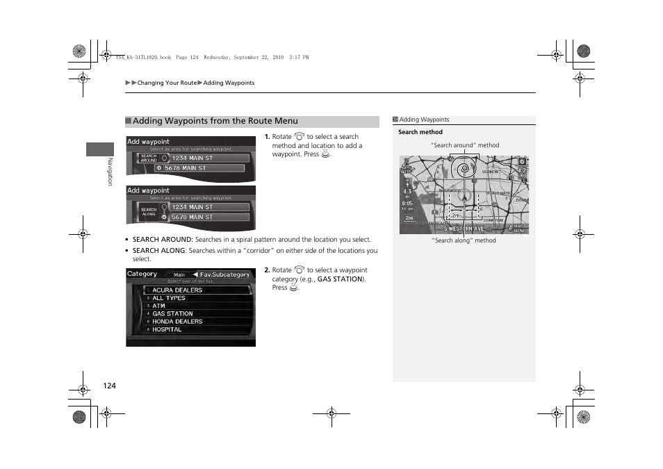 2 adding waypoints from the route menu, P. 124 | Acura 2011 TSX Navigation User Manual | Page 126 / 253