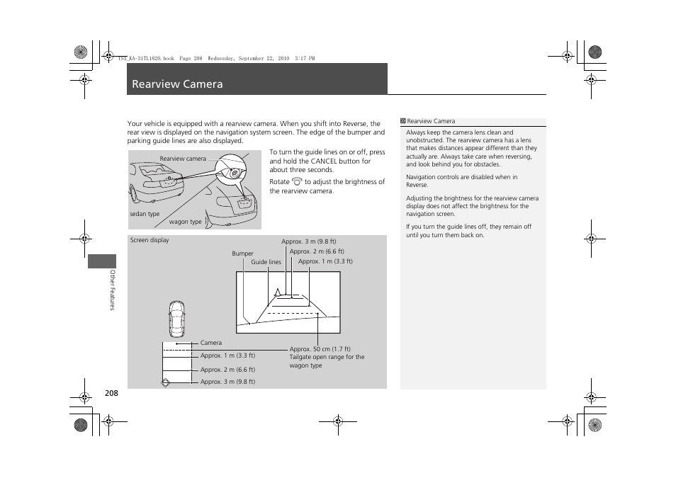 Rearview camera 208, Rearview camera, P208) | Acura 2011 TSX Navigation User Manual | Page 210 / 253
