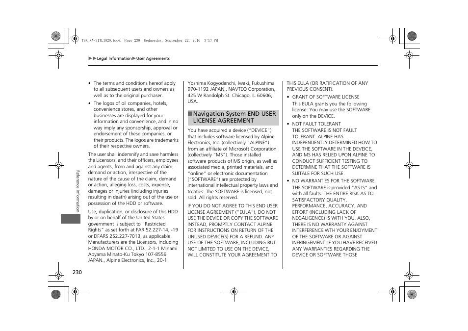 Acura 2011 TSX Navigation User Manual | Page 232 / 253