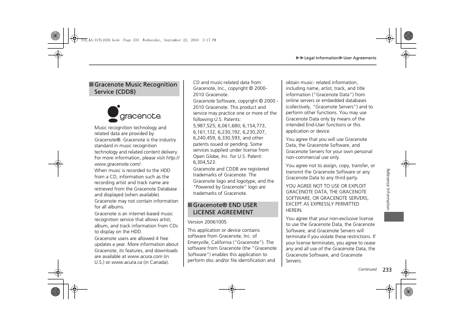 Acura 2011 TSX Navigation User Manual | Page 235 / 253