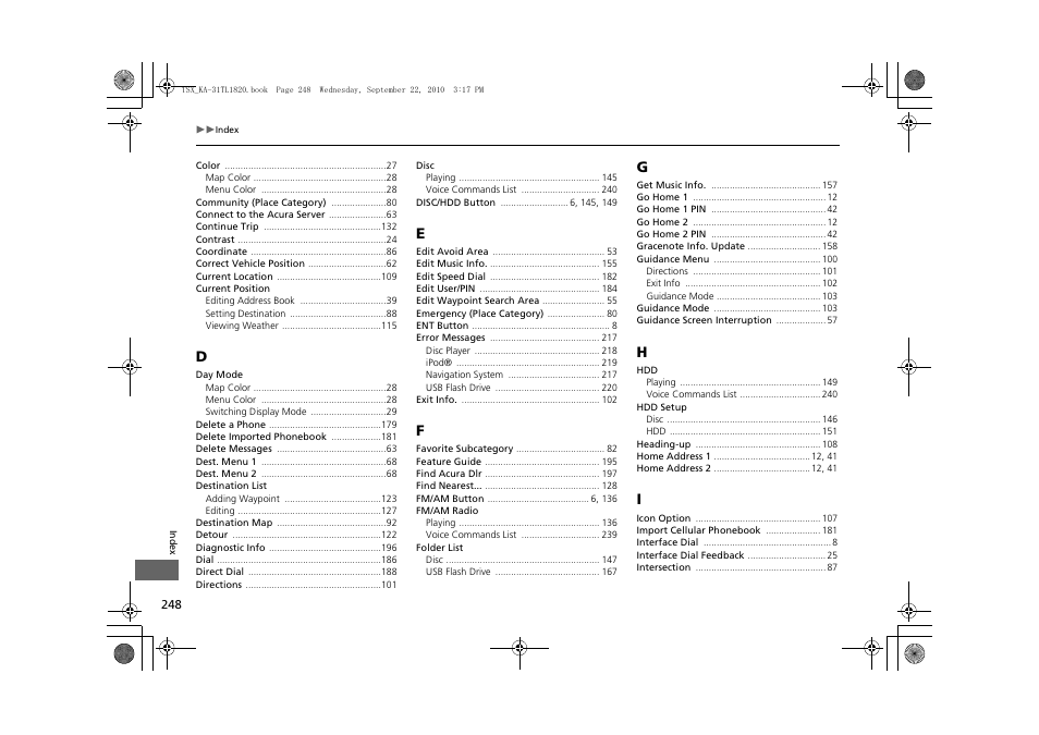 Acura 2011 TSX Navigation User Manual | Page 250 / 253