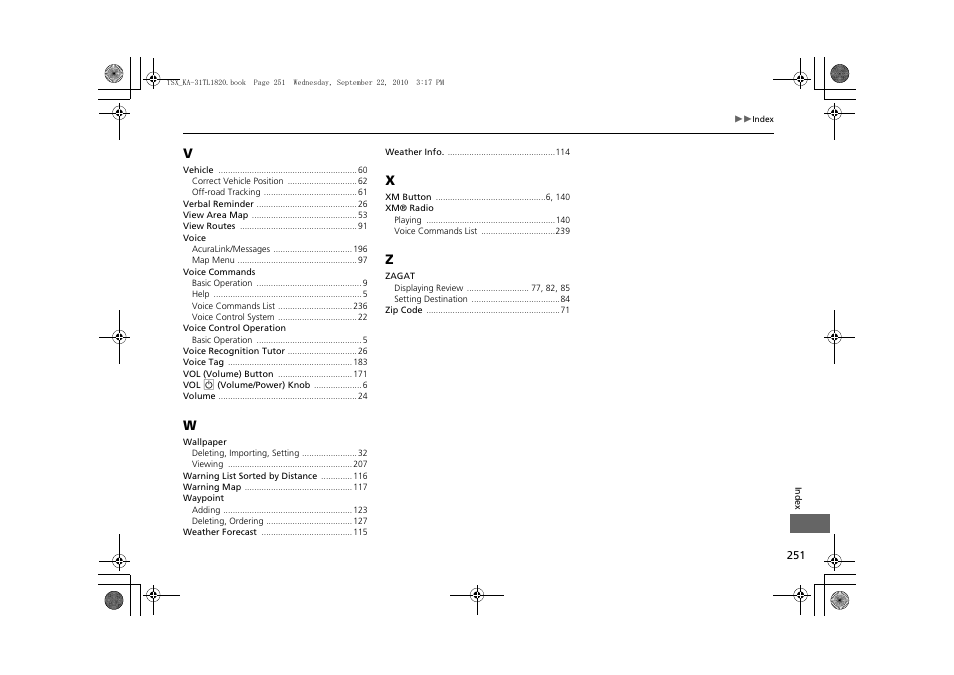 Acura 2011 TSX Navigation User Manual | Page 253 / 253