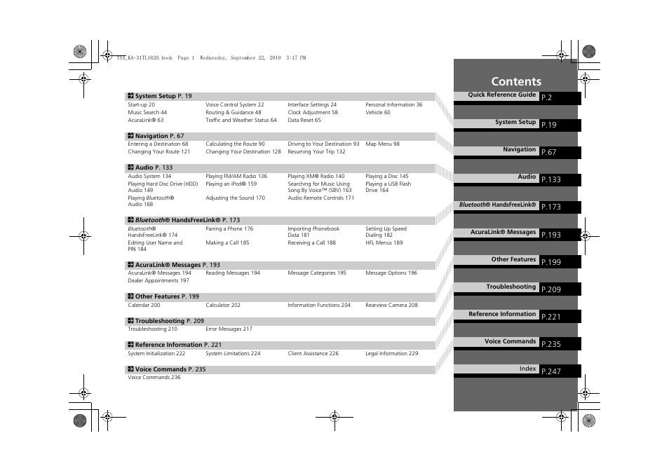 Acura 2011 TSX Navigation User Manual | Page 3 / 253