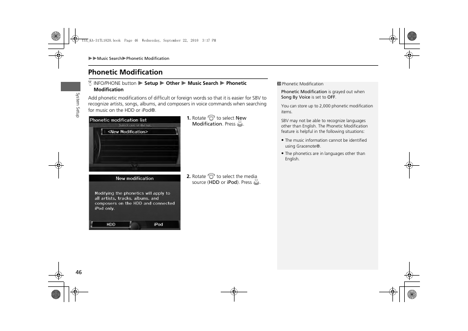 Phonetic modification, 2 phonetic modification, P. 46 | Acura 2011 TSX Navigation User Manual | Page 48 / 253