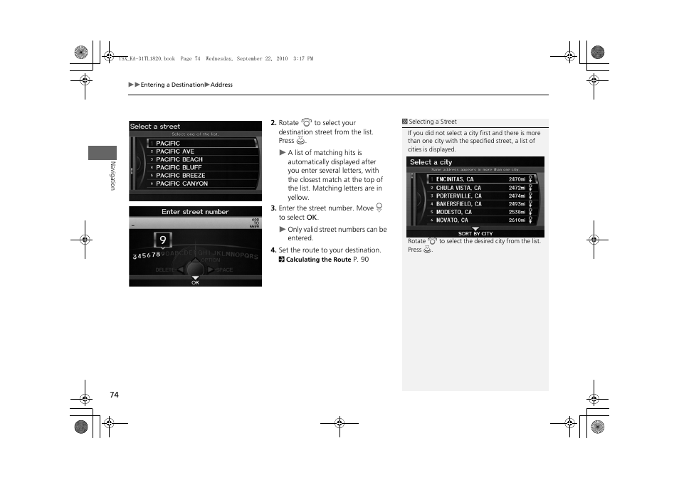 Acura 2011 TSX Navigation User Manual | Page 76 / 253