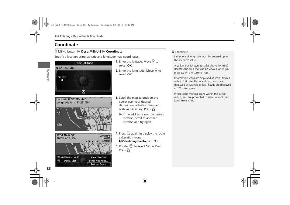 Coordinate, 2 coordinate, P. 86 | Acura 2011 TSX Navigation User Manual | Page 88 / 253