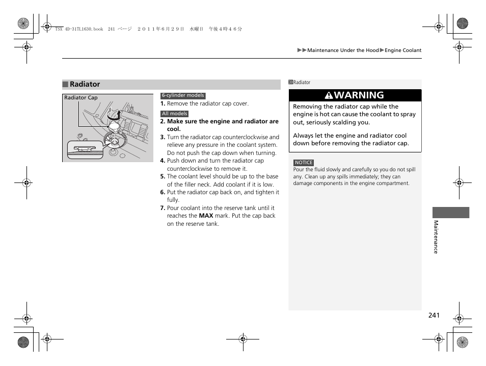 Warning | Acura 2012 TSX User Manual | Page 243 / 326