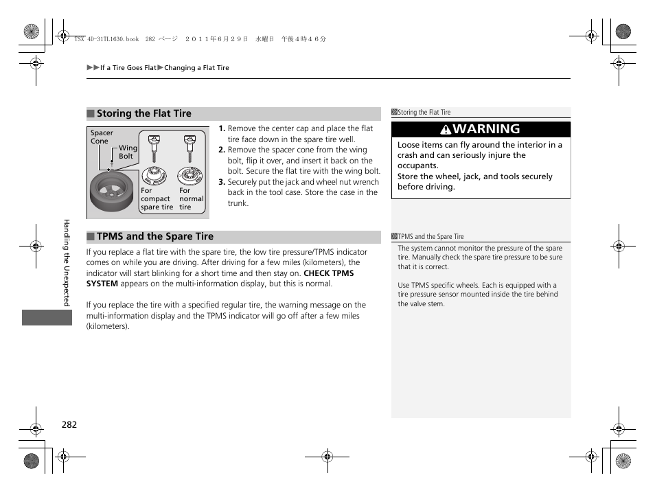 Warning | Acura 2012 TSX User Manual | Page 284 / 326