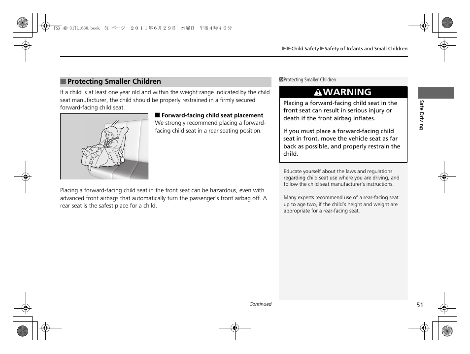 Warning | Acura 2012 TSX User Manual | Page 53 / 326
