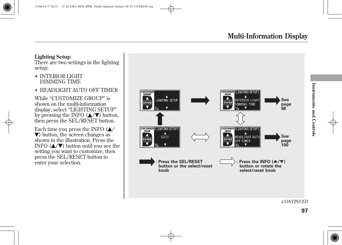 Multi-information display | Acura 2012 RDX User Manual | Page 103 / 518