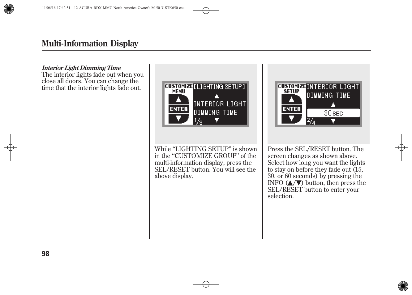 Multi-information display | Acura 2012 RDX User Manual | Page 104 / 518