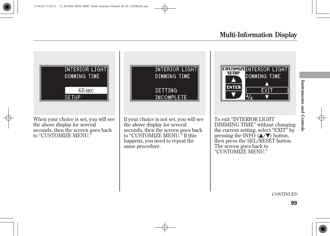 Multi-information display | Acura 2012 RDX User Manual | Page 105 / 518