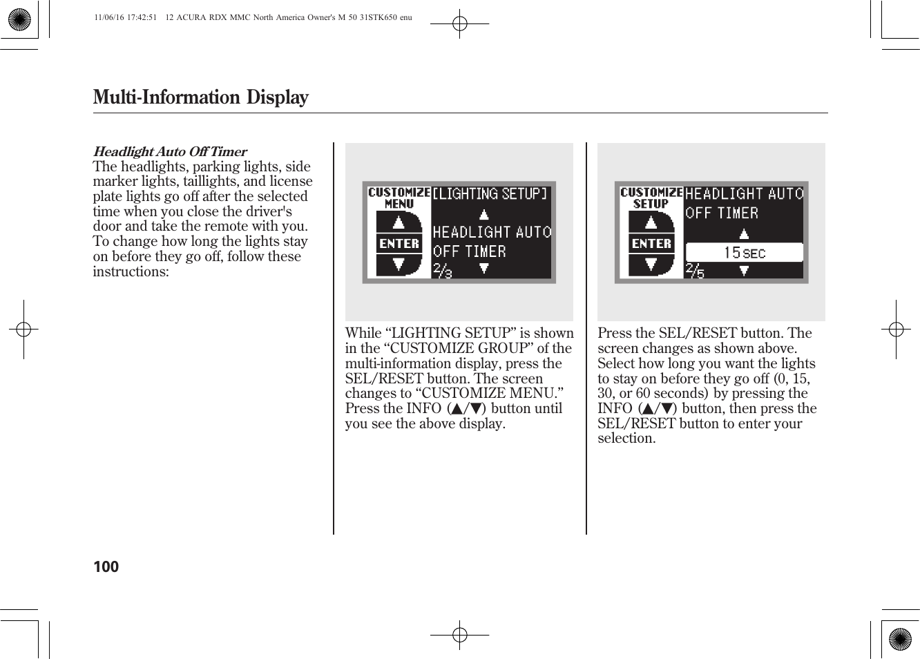 Multi-information display | Acura 2012 RDX User Manual | Page 106 / 518