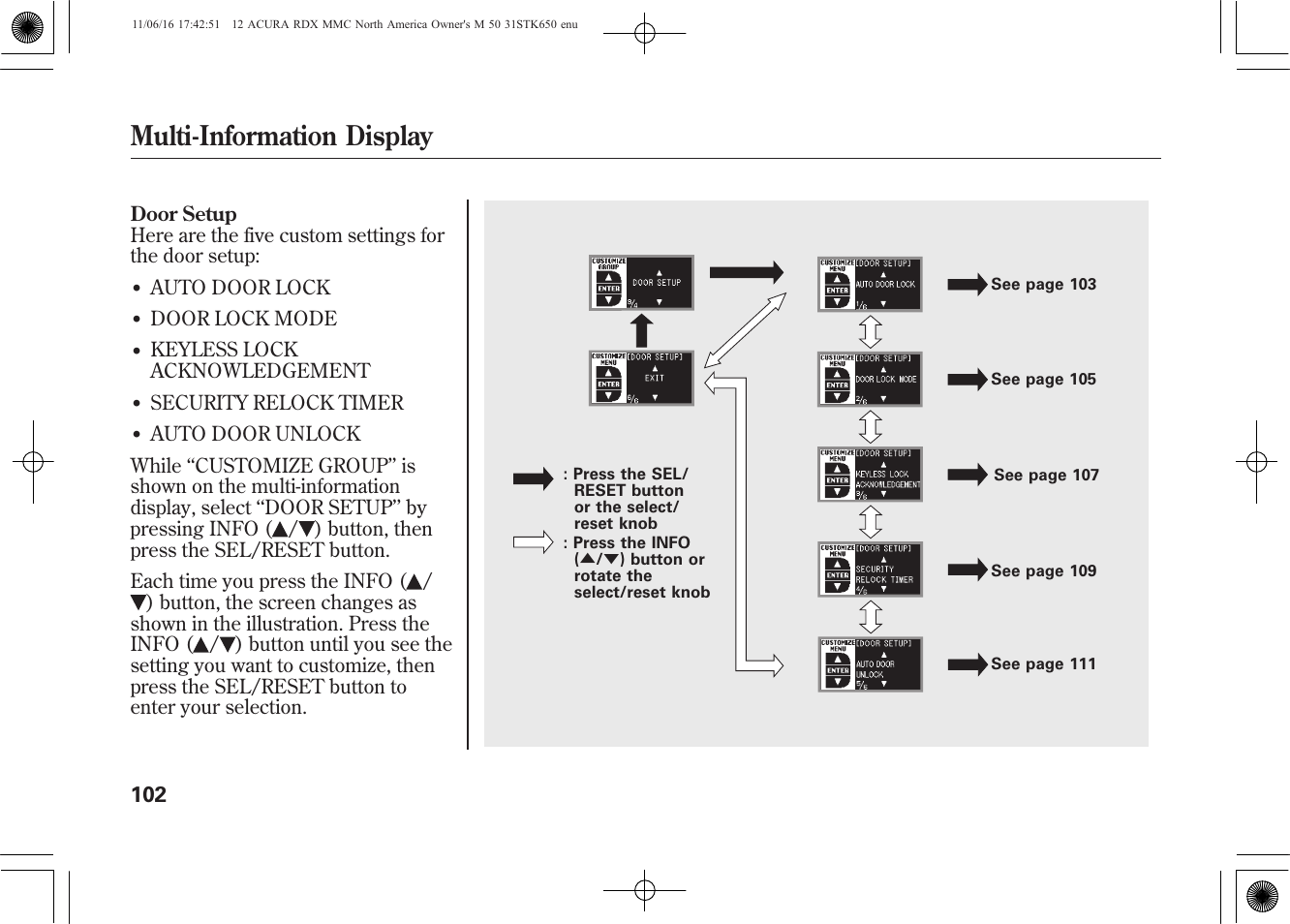 Multi-information display | Acura 2012 RDX User Manual | Page 108 / 518