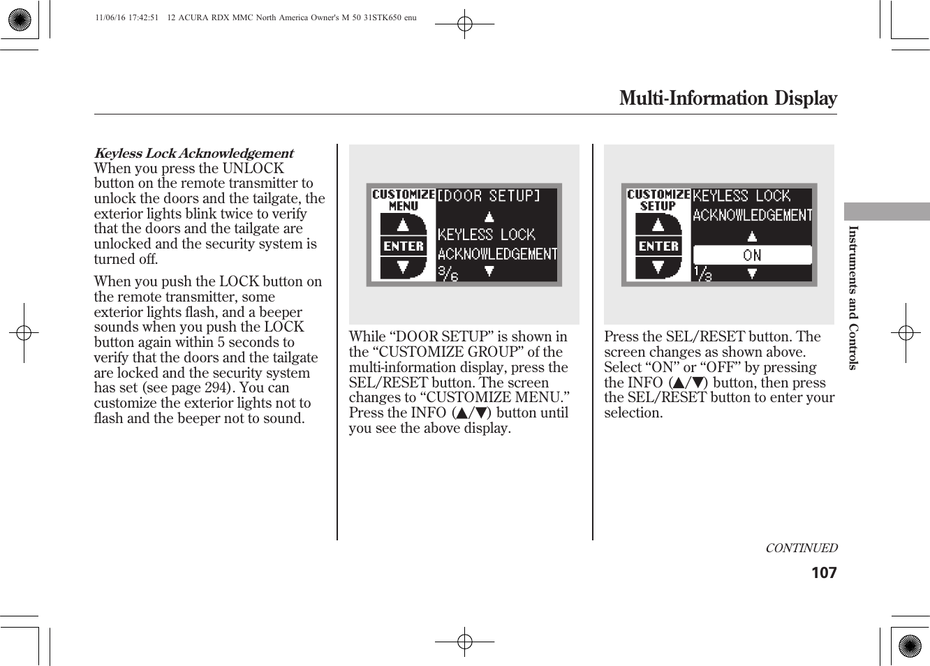 Multi-information display | Acura 2012 RDX User Manual | Page 113 / 518