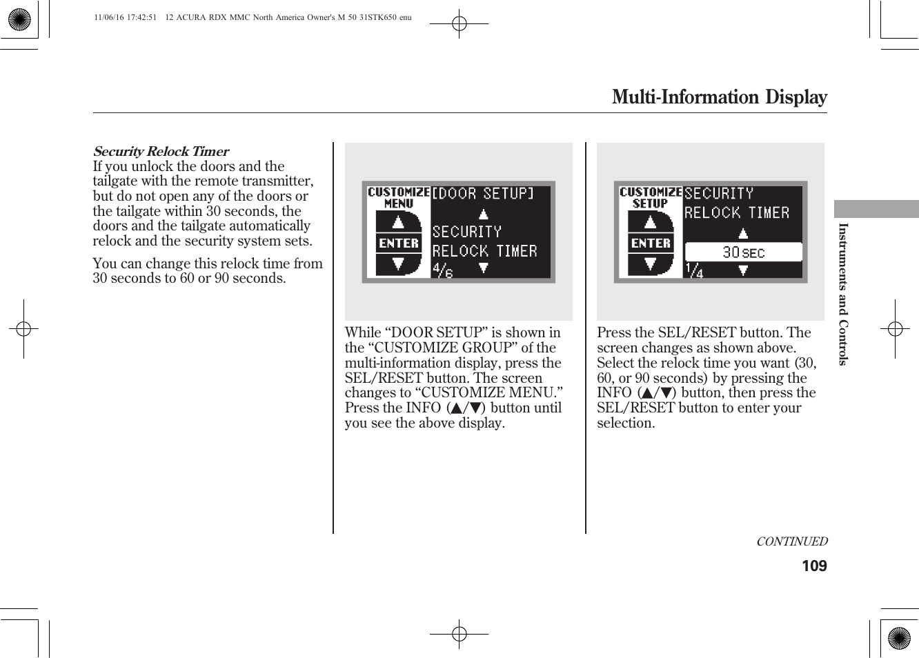 Multi-information display | Acura 2012 RDX User Manual | Page 115 / 518