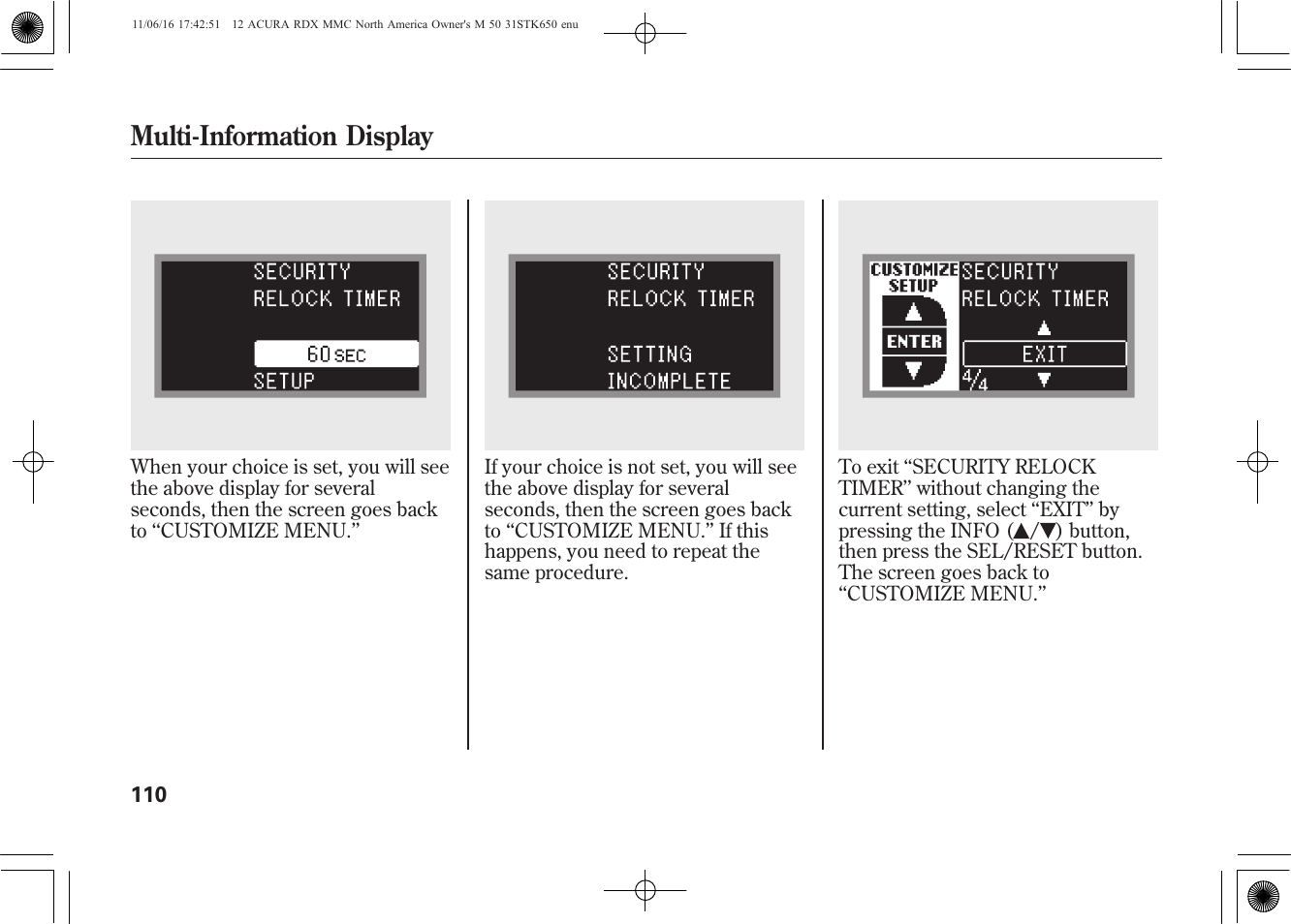 Multi-information display | Acura 2012 RDX User Manual | Page 116 / 518