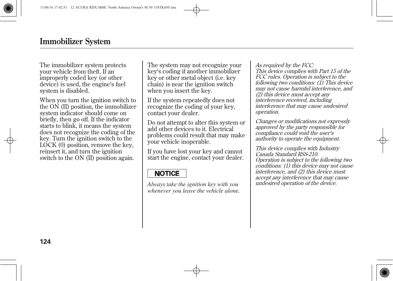 Immobilizer system | Acura 2012 RDX User Manual | Page 130 / 518