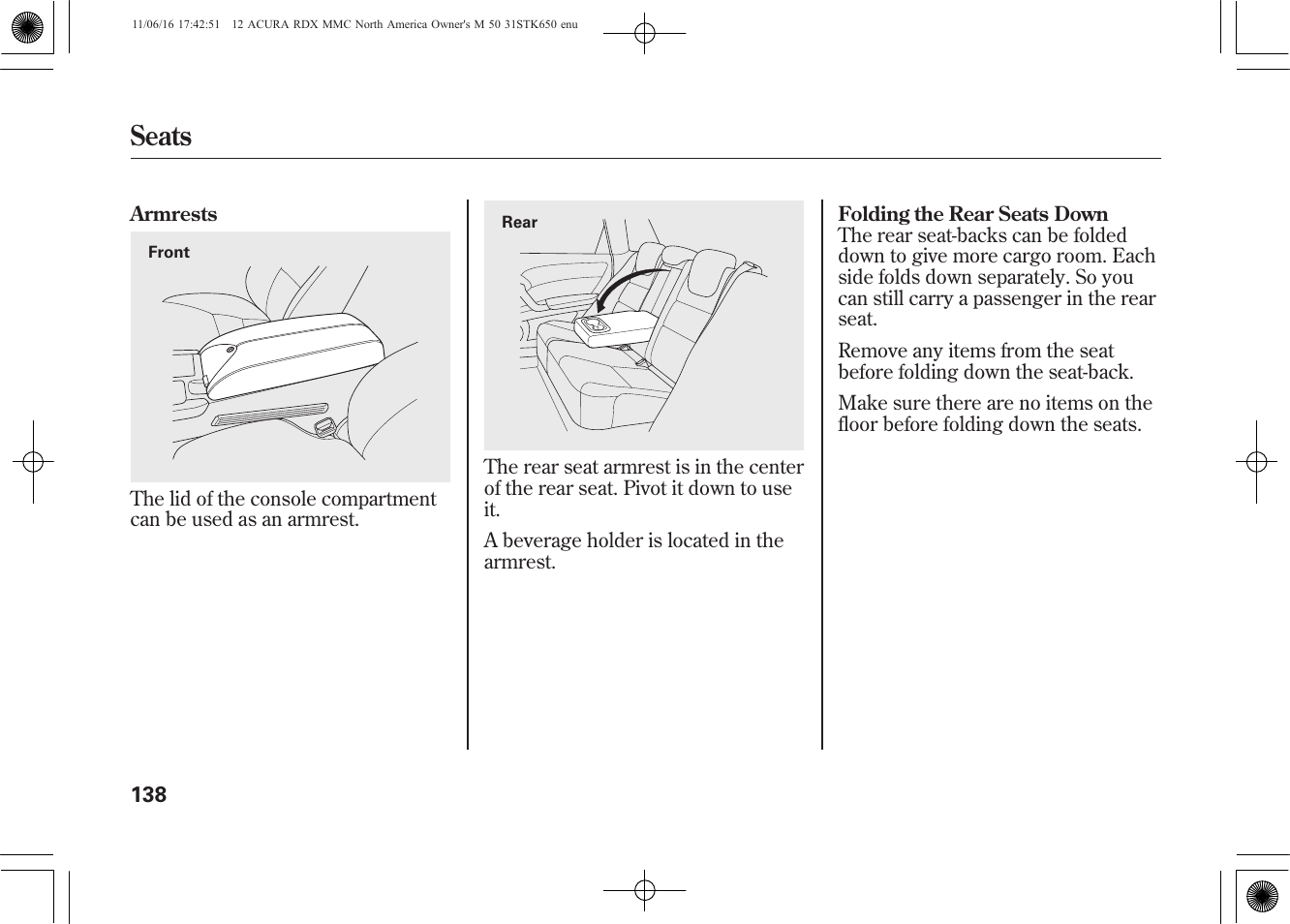 Seats | Acura 2012 RDX User Manual | Page 144 / 518