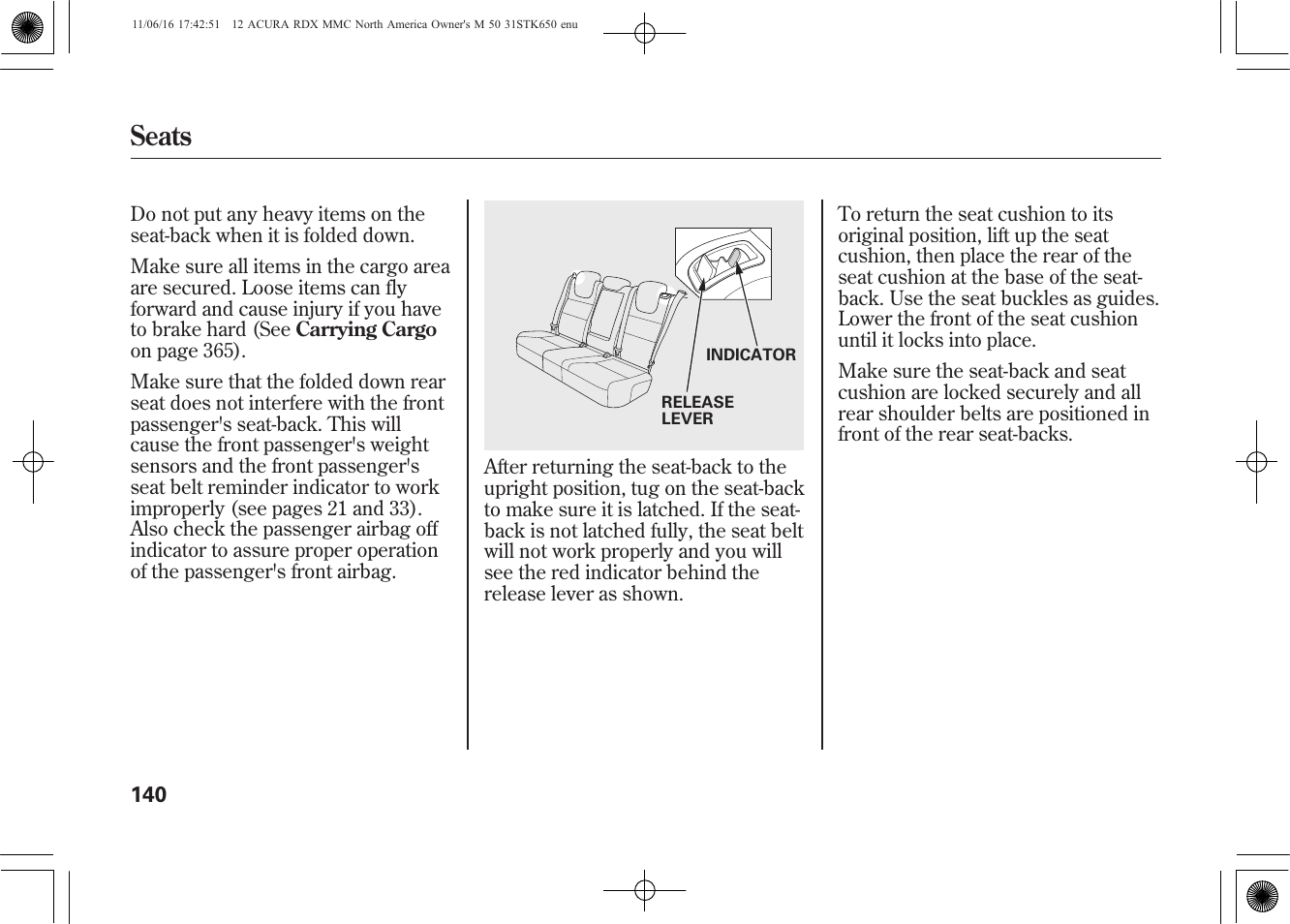 Seats | Acura 2012 RDX User Manual | Page 146 / 518