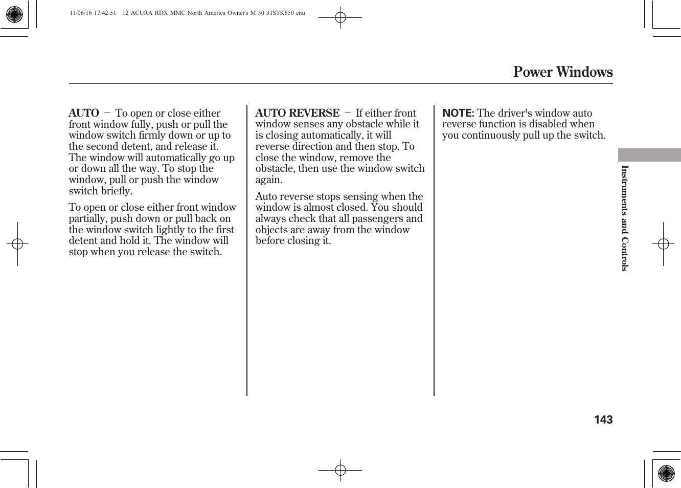 Power windows | Acura 2012 RDX User Manual | Page 149 / 518