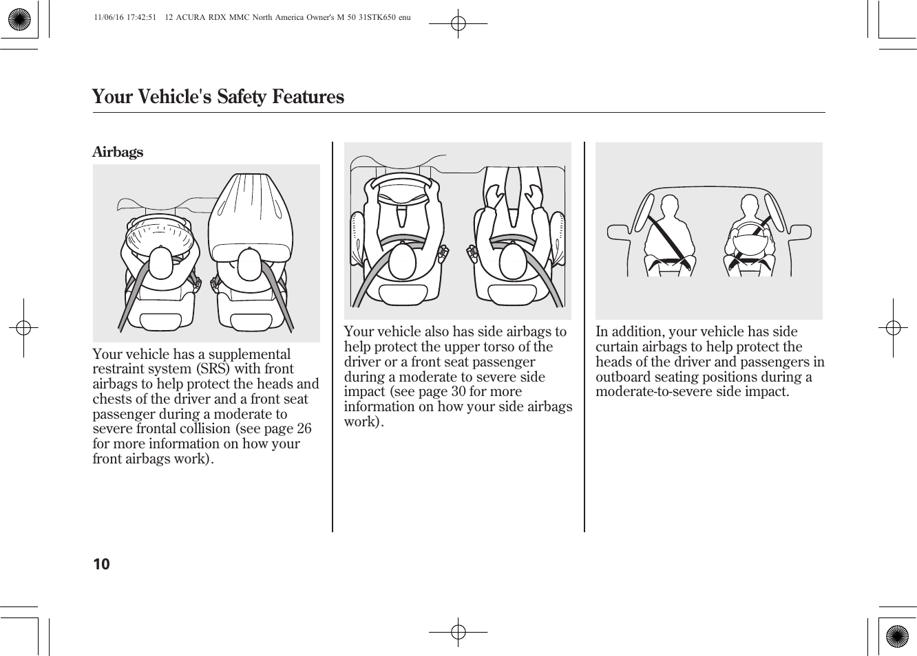 Your vehicle's safety features | Acura 2012 RDX User Manual | Page 16 / 518