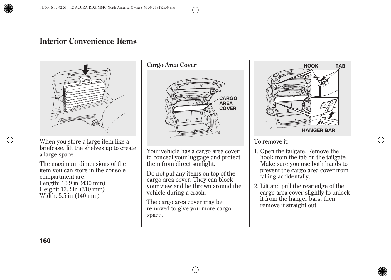 Interior convenience items | Acura 2012 RDX User Manual | Page 166 / 518