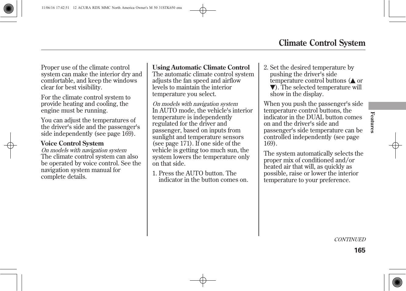 Climate control system | Acura 2012 RDX User Manual | Page 171 / 518