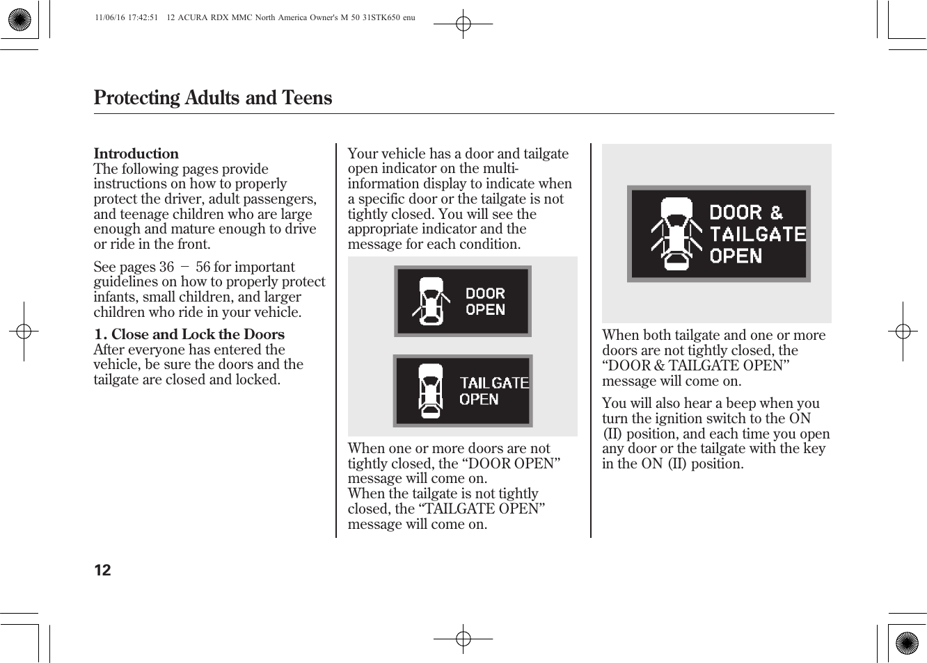Protecting adults and teens | Acura 2012 RDX User Manual | Page 18 / 518