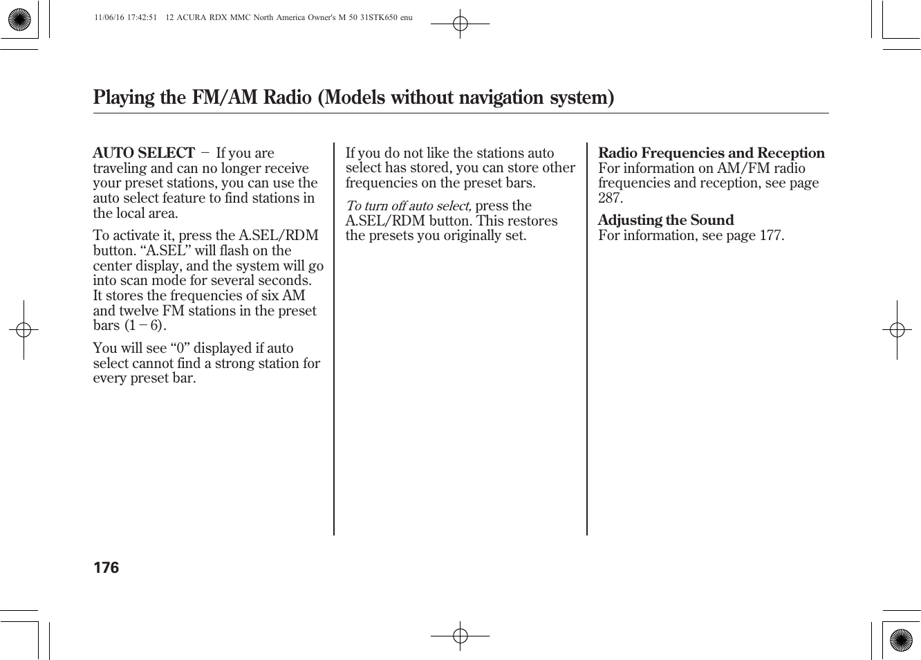 Acura 2012 RDX User Manual | Page 182 / 518