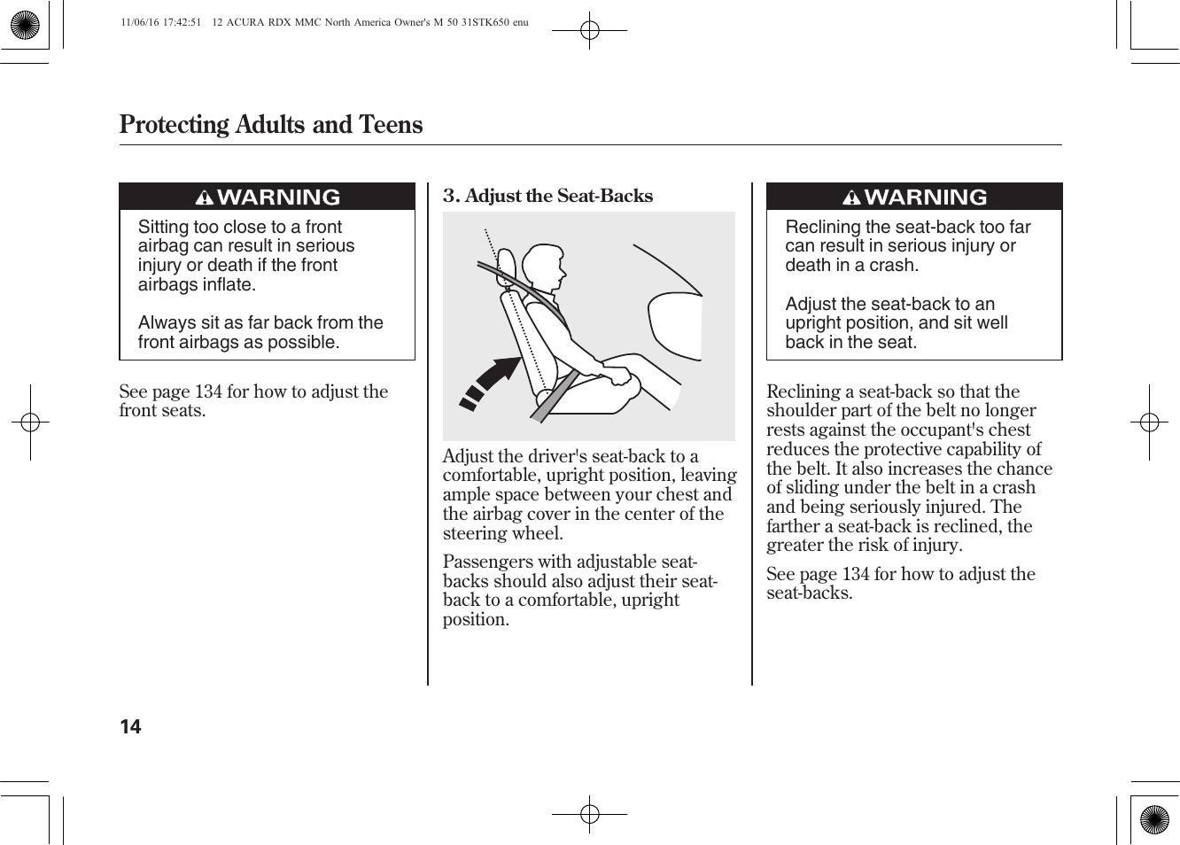 Protecting adults and teens | Acura 2012 RDX User Manual | Page 20 / 518