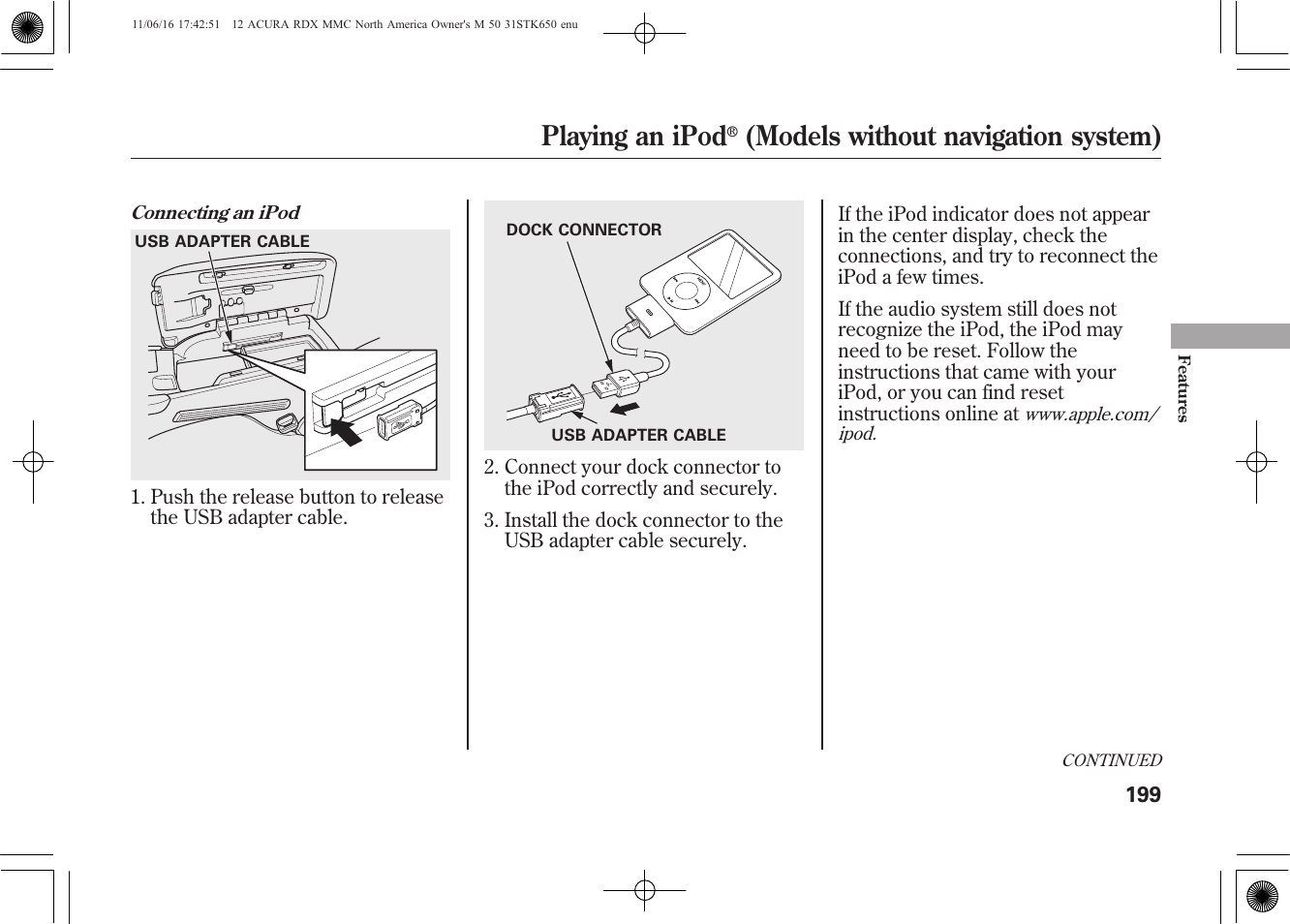 Playing an ipod, Models without navigation system) | Acura 2012 RDX User Manual | Page 205 / 518