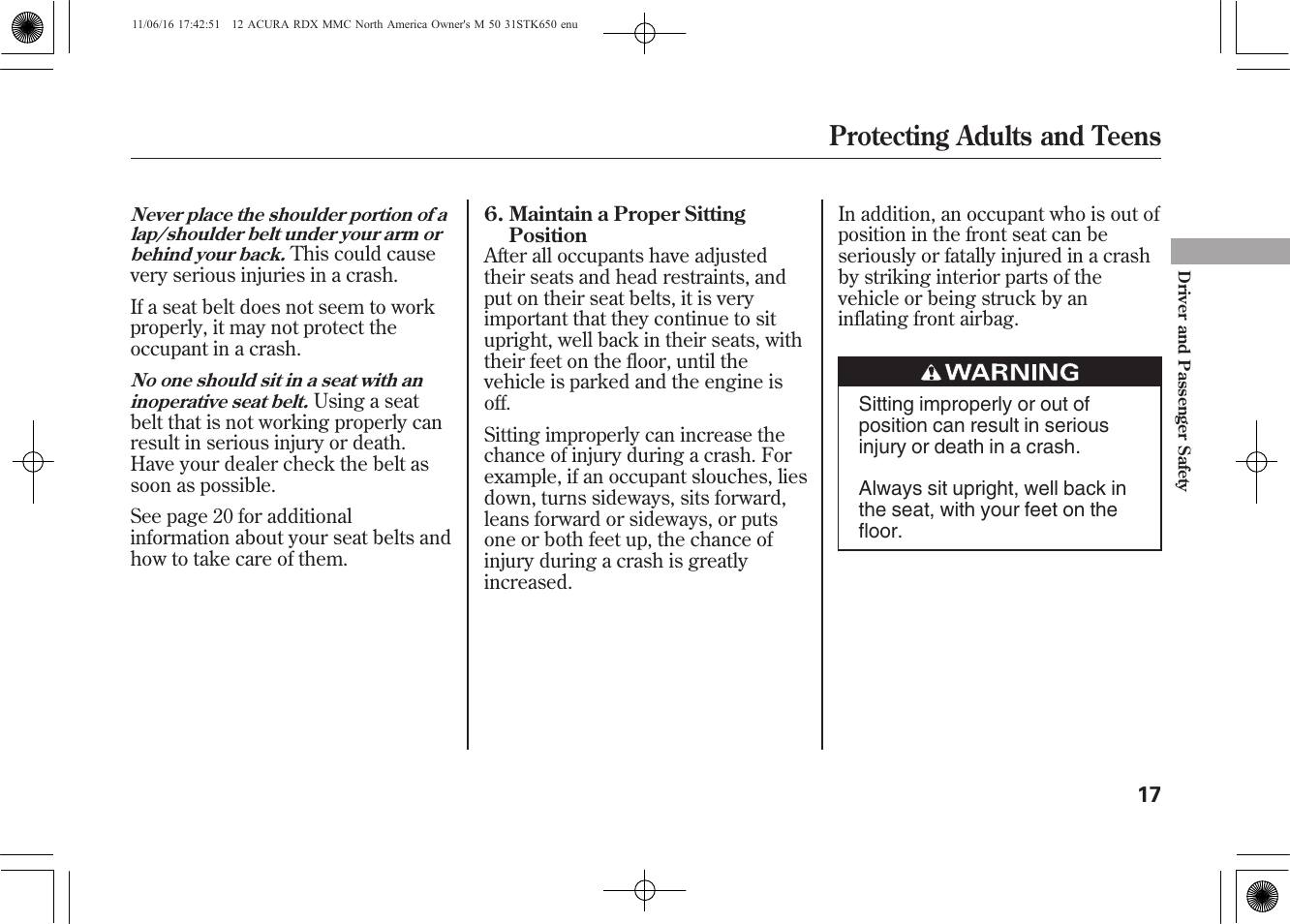 Protecting adults and teens | Acura 2012 RDX User Manual | Page 23 / 518