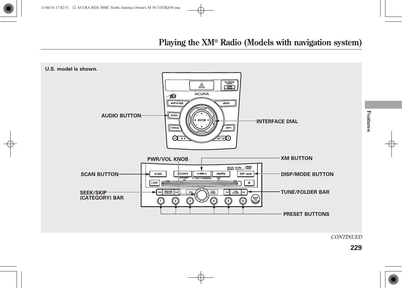 Playing the xm, Radio (models with navigation system) | Acura 2012 RDX User Manual | Page 235 / 518