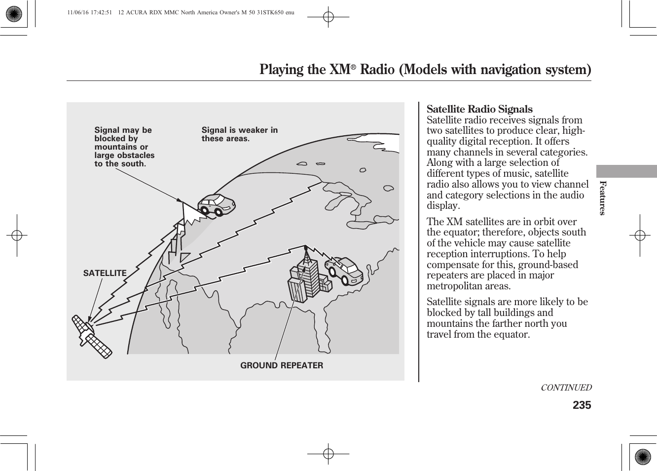 Playing the xm, Radio (models with navigation system) | Acura 2012 RDX User Manual | Page 241 / 518