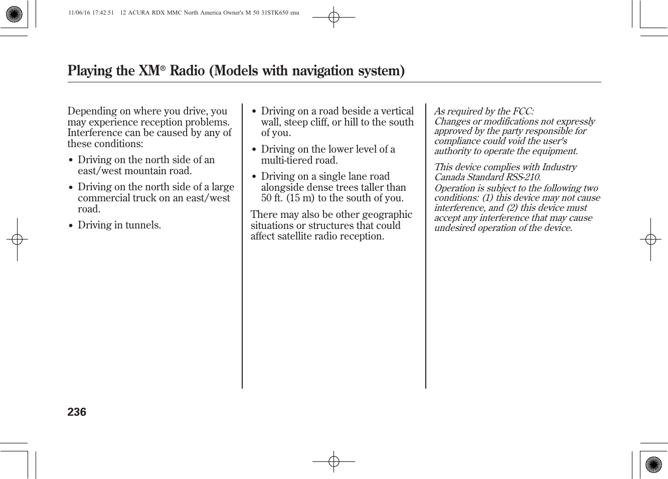 Playing the xm, Radio (models with navigation system) | Acura 2012 RDX User Manual | Page 242 / 518
