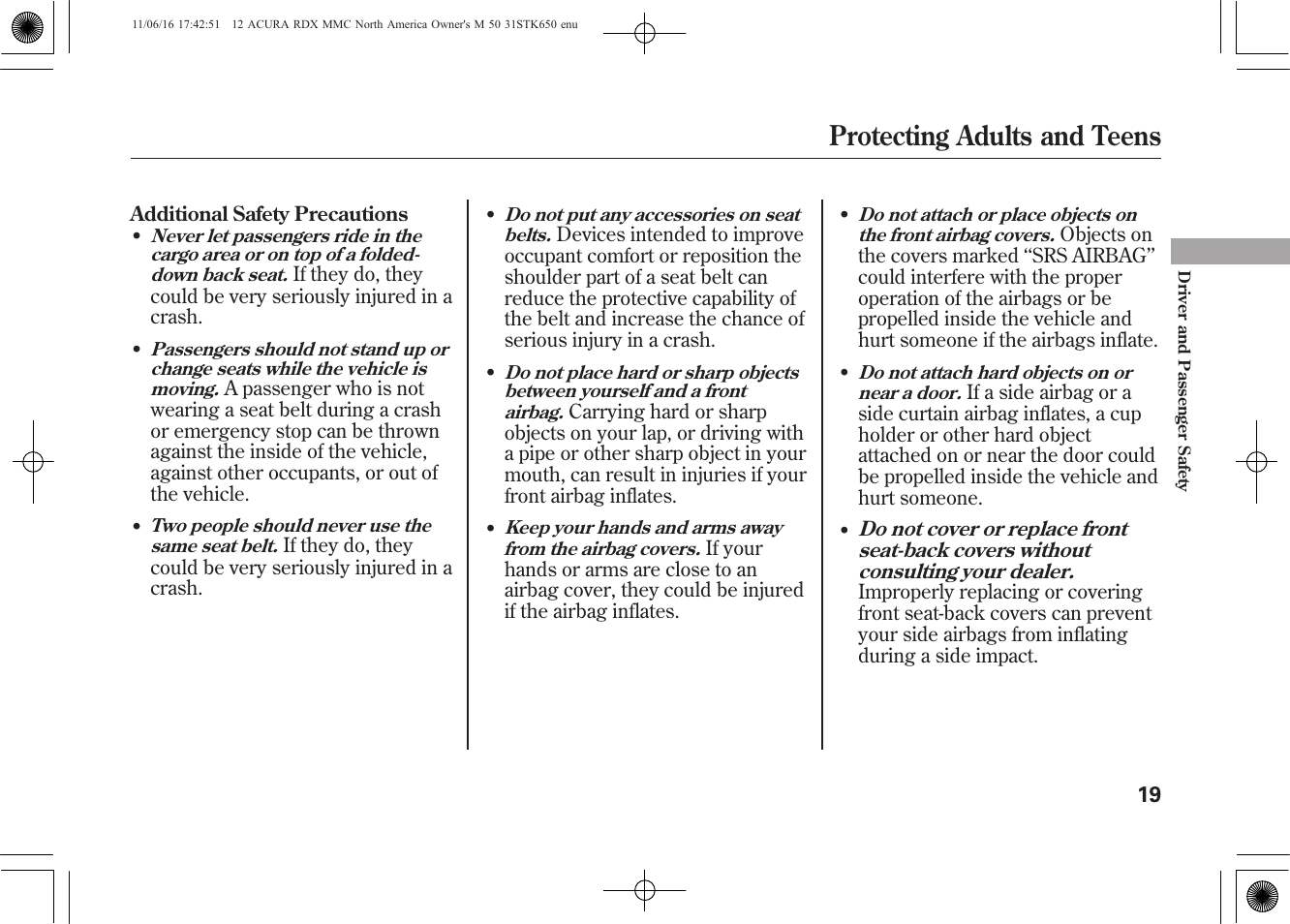 Protecting adults and teens | Acura 2012 RDX User Manual | Page 25 / 518