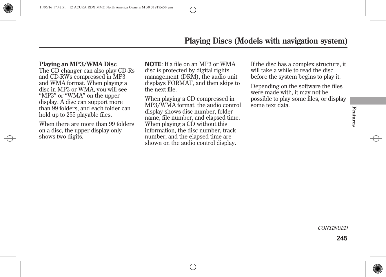Playing discs (models with navigation system) | Acura 2012 RDX User Manual | Page 251 / 518