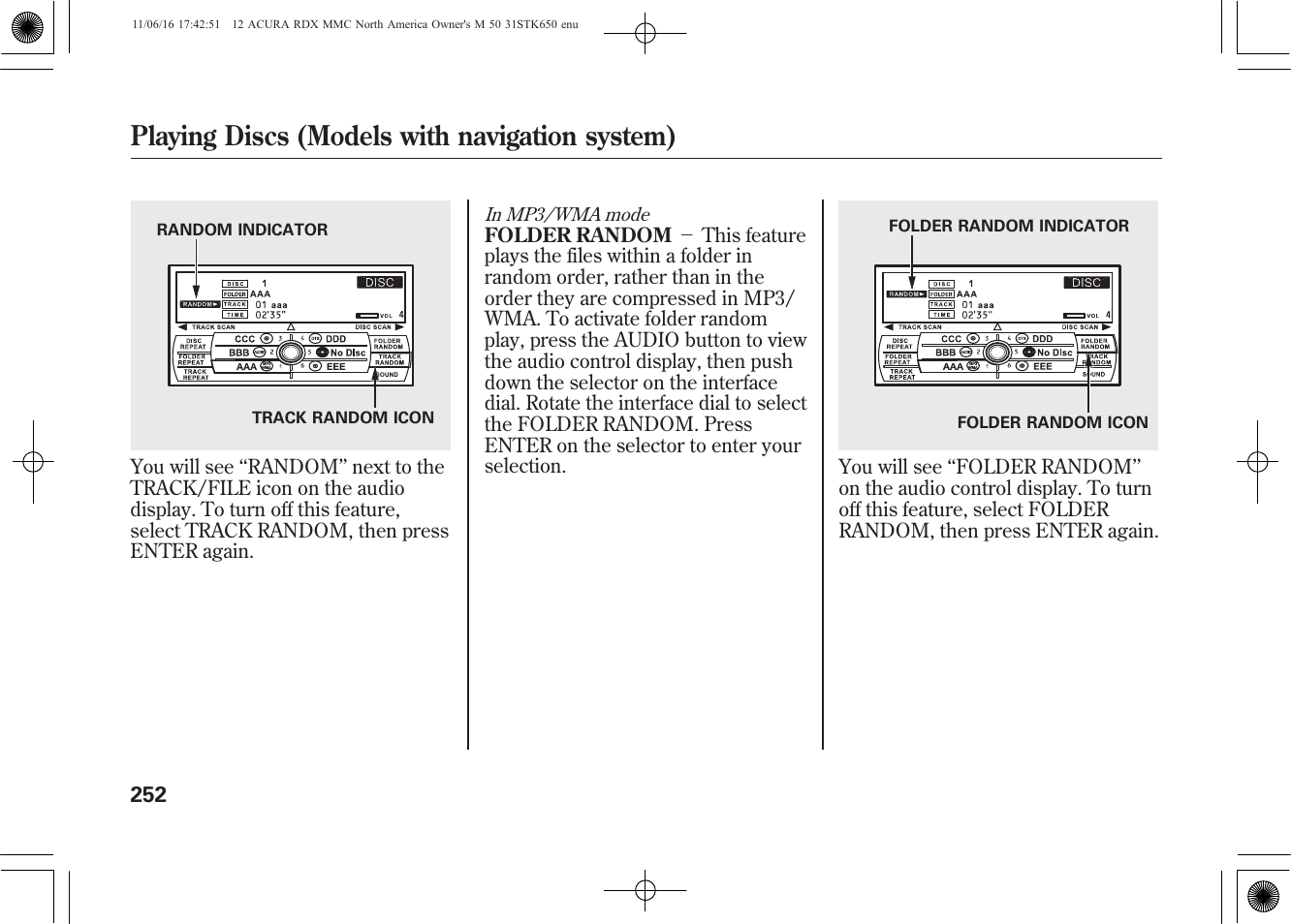 Playing discs (models with navigation system) | Acura 2012 RDX User Manual | Page 258 / 518