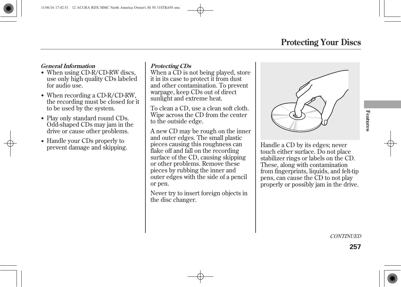 Protecting your discs | Acura 2012 RDX User Manual | Page 263 / 518