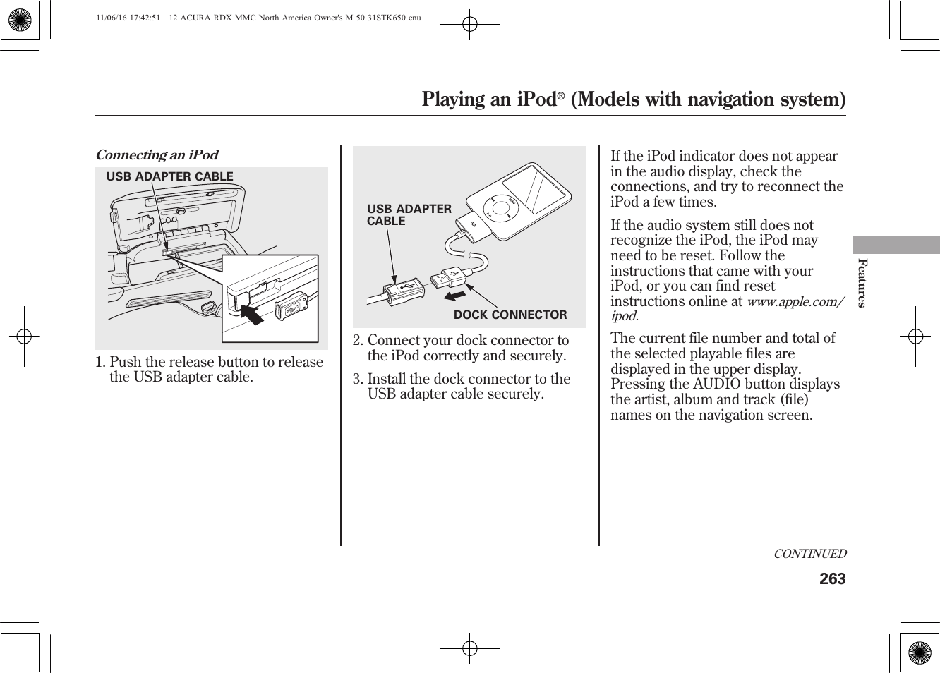 Playing an ipod, Models with navigation system) | Acura 2012 RDX User Manual | Page 269 / 518