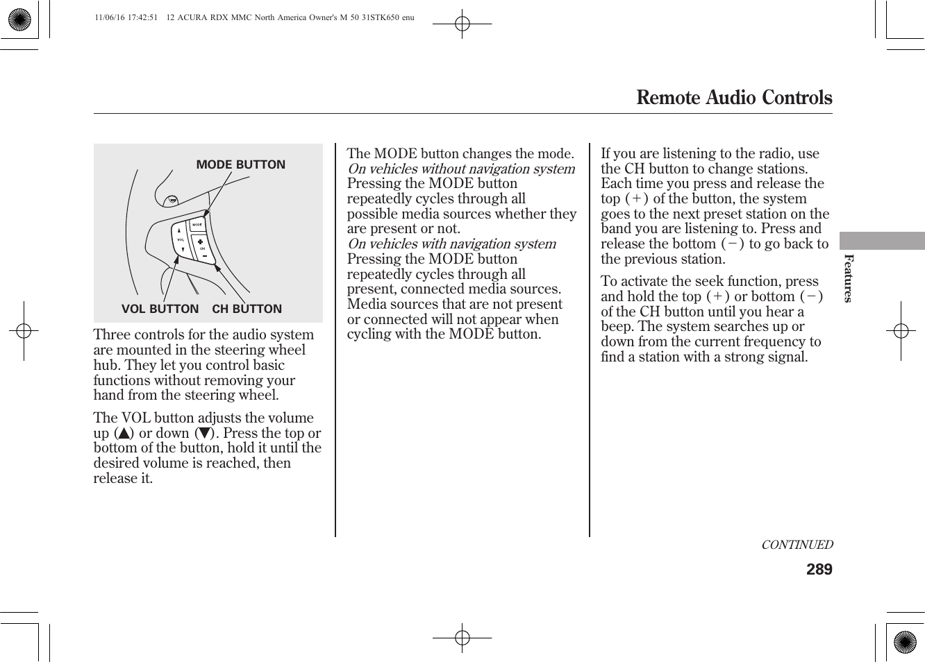 Remote audio controls | Acura 2012 RDX User Manual | Page 295 / 518