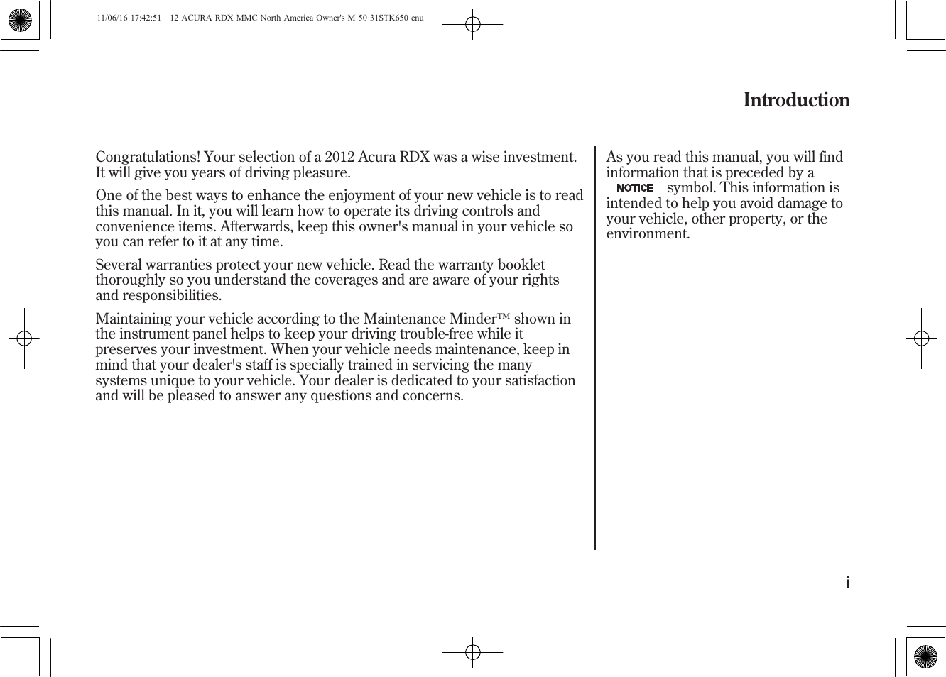 Introduction | Acura 2012 RDX User Manual | Page 3 / 518